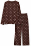 100% Cotton Brown Long Sleeve Tiny Heart Detailed Women's Pajama Set