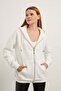 Women's Zippered Hooded White Oversize Sweatshirt