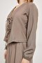 Women's Lace-Up Premium Long Sleeve Mink Crop Blouse - 4