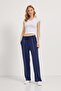 Women's Loose Elastic Wide Leg Navy Blue Sweatpants - 2