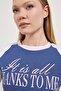 Women's Bow Printed Short Sleeve Blue Crop T-Shirt - 2