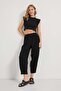 Women's Balloon Fit Loose Black Muslin Elasticated Trousers