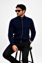 Men's Hair Knit Patterned Jacket with Zipper Detail - 2