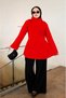 Red Patchwork Linen Collared Tunic |   Modern Comfortable Cut Women's Tunic |   Stylish Daily Long Tunic Model |   Hijab Clothing |   Trousers Matching Elegant Comfortable Women's Top Clothing |   Daily City Office Tunic Model - 2