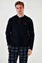 Plaid Regular Fit Buttoned Crew Neck Winter Fleece Pajama Set Men's PAJAMA SET 609 - 3