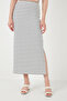 Striped Slim Fit Crew Neck Slit Midi Skirt Crop Suit Set 5866132 - 6