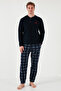 Plaid Regular Fit Buttoned Crew Neck Winter Fleece Pajama Set Men's PAJAMA SET 609 - 2
