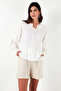 V-Neck Regular Fit Blouse Blouse with Tie-Up Collar and Embroidered Sleeves 611bz0368 - 3