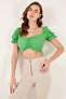 Slim Fit Gather Detailed Heart Collar Crop Blouse BLUZ5865601 - 3