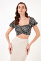 Slim Fit Gather Detailed Heart Collar Crop Blouse BLUZ5865601 - 4