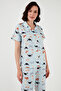 Patterned Short Sleeve Elastic Waist Shirt Collar Woven Regular Fit Pajama Set Pajama Taki - 3