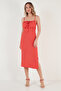 Front Gathered Rope Strap Slit Fitted Midi Dress DRESS5865362 - 6