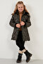 Faux Fur Collar Star Pattern Removable Hooded Plush Lined Winter Coat Girls' M - 4
