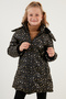 Faux Fur Collar Star Pattern Removable Hooded Plush Lined Winter Coat Girls' M - 2
