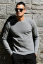 قميص قطني برقبة دائرية قصة ضيقة للرجال SWEAT 5905073 - 2