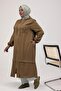 63012 Large Size Hooded Melange Linen Cap with Elastic Sleeves - Tan
