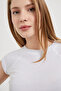 Women's Crew Neck Short Sleeve White Crop T-Shirt - 2