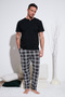 Plaid Cotton Elastic Waist Regular Fit Short Sleeve Pajama Set Men's Pajama Set 65720