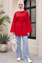 Round Neck Tie-Waist Combed Cotton Tunic -Red - 5