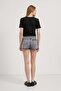 Women's Crew Neck Short Sleeve Black Crop T-Shirt - 5