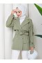 Mock Neck Belted Short Trench Coat - 2