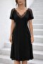 Women's Short Sleeve Lace V-Neck Midi Viscose Dress - 4