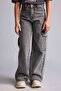 Wideleg Cargo Fit Wide Leg Cargo Jean Pants with Pockets for Girls E7879A825Au - 4