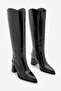 Women's Pointed Toe Thick Heeled Bellows Heeled Boots Without Zipper Tines Black - 5