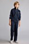 Cotton Printed Stand Collar Zippered Navy Blue Cardigan for Boys I0350A826Au - 2