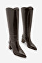 Women's Pointed Toe Thick Heeled Bellows Heeled Boots Without Zipper Tines Brown - 5
