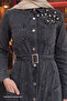 Black Denim Dress with Beaded Belt - 2