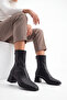Women's Heeled Boots with Blunt Toe and Back Zipper, Nayis Black - 6
