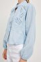 Muslin Blouse with Lace-Up Collar and Button Detail - 4