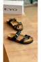 9910-z34 Anatomical Black Genuine Leather Women's Slippers - Cork Sole