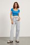 Women's Short Sleeve Pool Neck Tight Blue Crop T-Shirt - 2