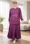 Elastic Waist Pleated Skirt Stone Embroidered Crewneck Blouse Plus Size Knitted Crepe Two-Piece Crepe Kim - 5