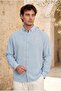 قميص رجالي من قماش Pera Linen ذو أكمام طويلة بنصف حجم كبير - أزرق فاتح - 4