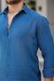Breathable Half Oversize Muslin Fabric Men's Shirt with Long Sleeve Collar - Indigo - 2
