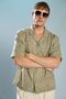100% Cotton Boxy Fit Apaş Collar Printed Short Sleeve Khaki Shirt I3885Ax26Hs - 3