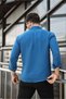 Breathable Half Oversize Muslin Fabric Men's Shirt with Long Sleeve Collar - Indigo - 4