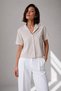 Women's Beige Striped Short Sleeve Shirt with Back Slit Detail - 5