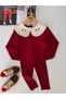 Tulip Collar Embroidery Detailed Girls' Tights Set - Burgundy