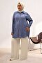 68065 Large Size Men's Collared Jacquard Strawberry Shirt - Indigo
