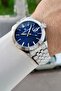 42 mm Men's Wristwatch with Navy Blue Dial and Silver Color Strap, Gift Packaged