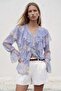 Ruffle Detailed Patterned Shirt - Blue - 3