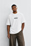 Men's Sonar Embroidery Detailed Oversize T-Shirt Ecru - 4