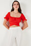 Regular Fit Madonna Collar Lacing Detailed Crop Blouse Bluz 6527017 - 4