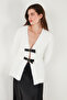Premium Regular Fit V-Neck Double Belt Plush Cardigan Cardigan 680Hi00112 - 2