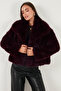 Oversize Fit Shirt Collar Pocketed Lined Fur Coat FUR 497BERRY - 5