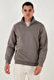 Cotton Regular Fit Half Zipper Stand Collar Sweat Men's Sweat 59052592 - 2